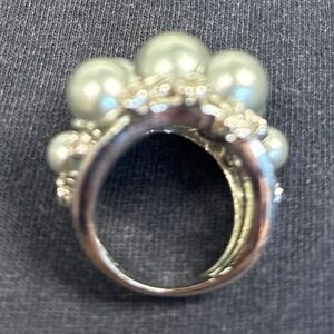 Vintage Faux Pearl and Stone Cluster Statement Ring Silver Tone Size 6